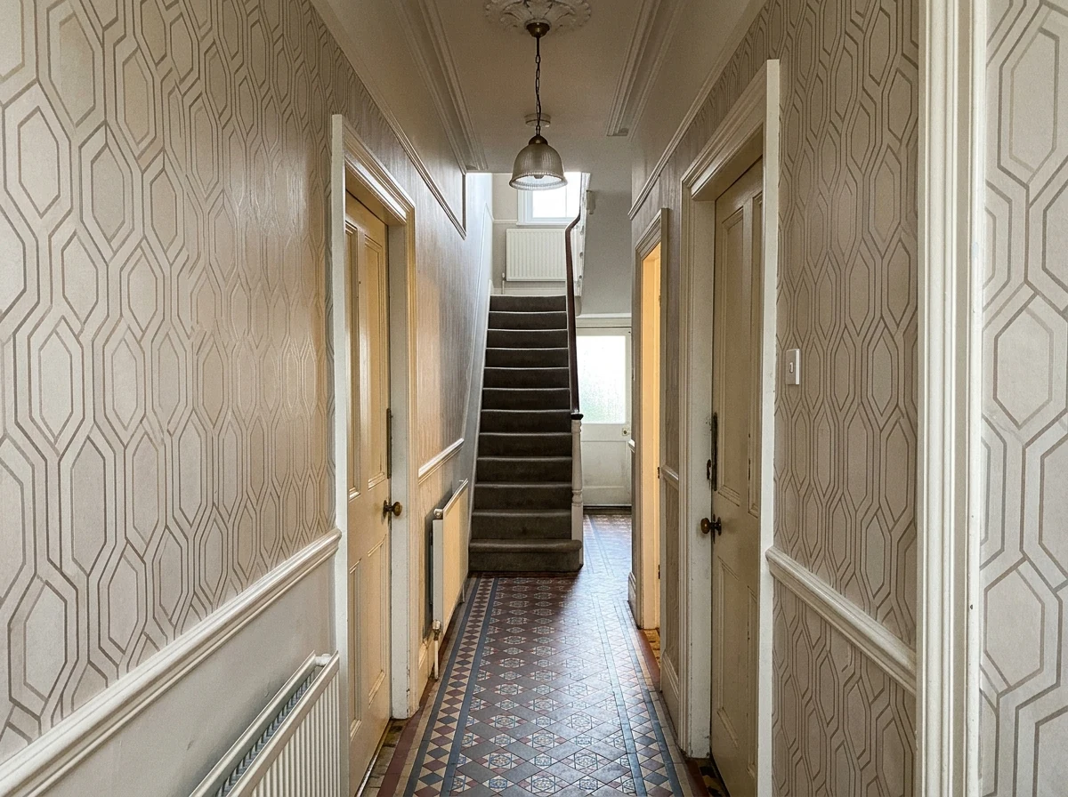 Professional wallpaper hanging in a Bristol period property